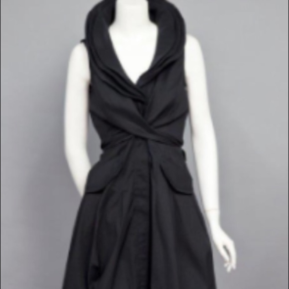Samuel Dong Black Sleeveless Draped Collar Dress
